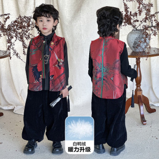 New Chinese New Year's Service Boy's Down Vest suit National Style Children's Hanfu Tang Suit Boy's Ancient Suit Performance Winter