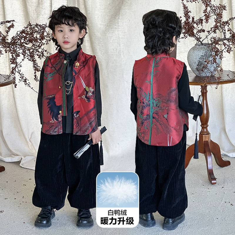 Новый китайский новогодний костюм мальчик пуховый жилет костюм национальный стиль