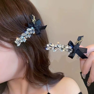 韩版蝴蝶结发夹复古高级感发卡小众头饰发饰水钻侧边一字夹卡子女