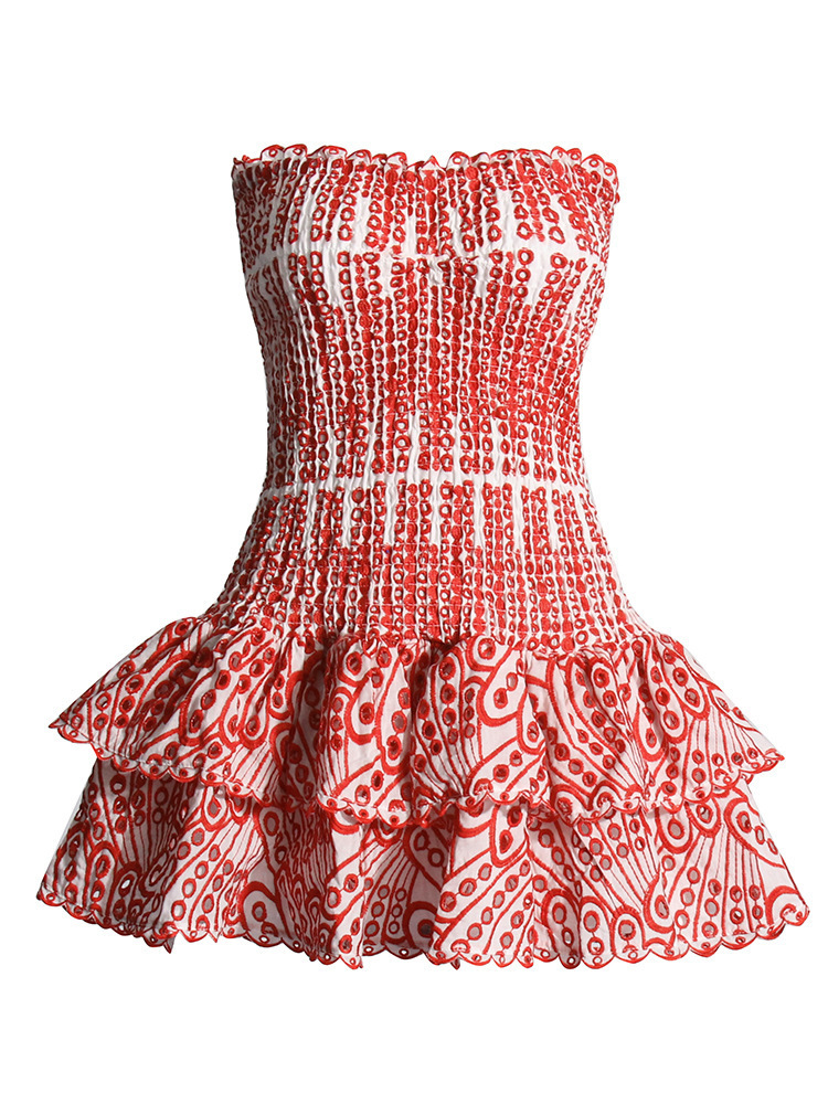 Cross-border European And American Embroidered Dress Women, 2025 New Model, High-end Strapless Off-shoulder Puffy Mini_ecoleips.com