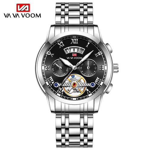 Cross-border foreign trade stainless steel tourbillon multi-function watch for men, fashionable luminous waterproof watch for men, steel watch