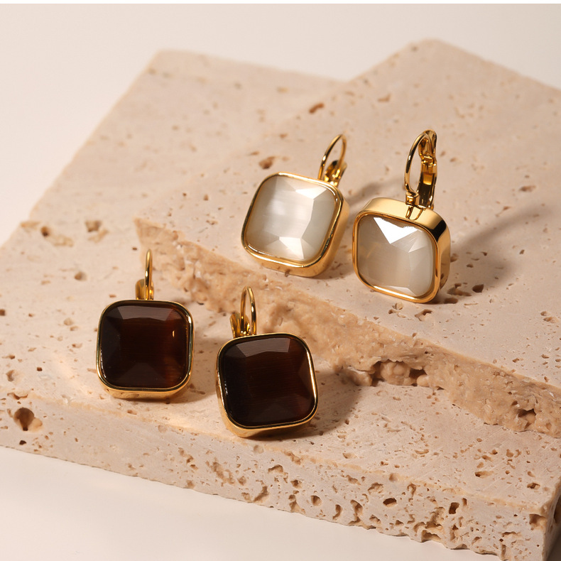 Zircon Inlay Material Drop Earrings Classification 1 Pair Quantity PVD Coated 18K Gold Real Gold Plated Round Heart Shape 304 Stainless Steel Simple Style Waterproof Non Tarnish Drop Earrings