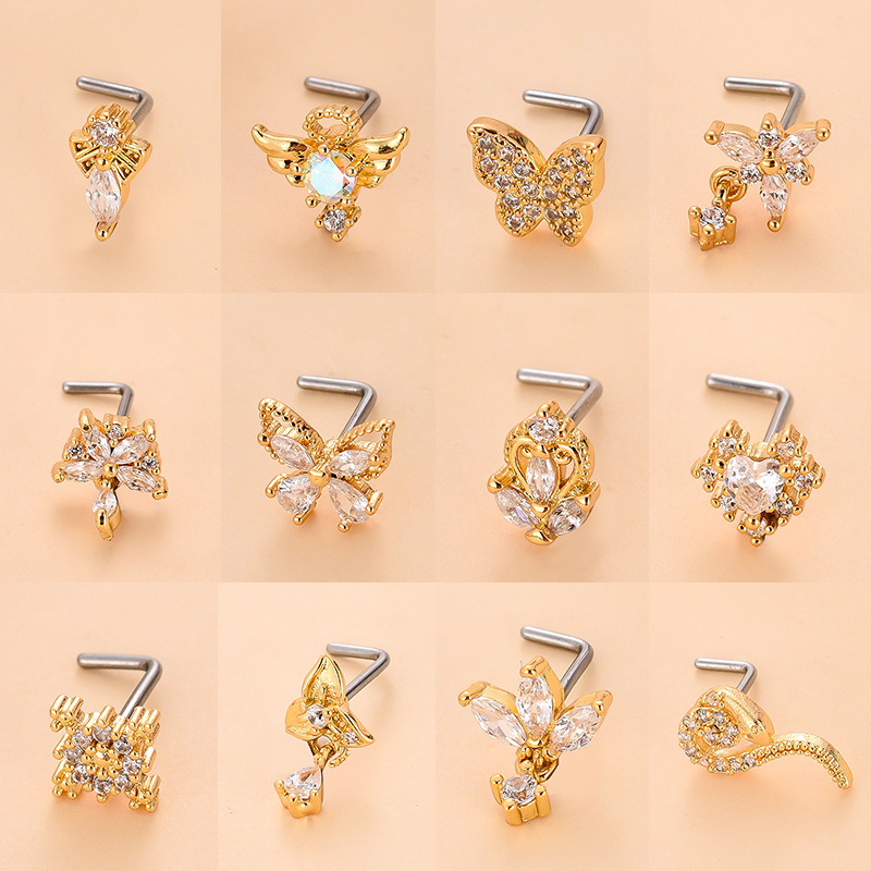 Simple Style Heart Shape Stainless Steel Plating Zircon Nose Studs 1 Piece display picture 4