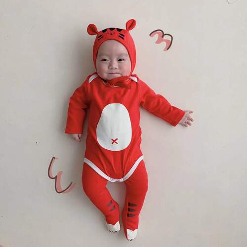 ins Korean version of children's jumpsuit 2024 spring new infant crawler suit cute tiger style harem suit