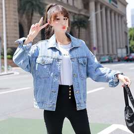 春秋新款大码牛仔外套女胖韩版宽松风牛仔褂复古上衣女装