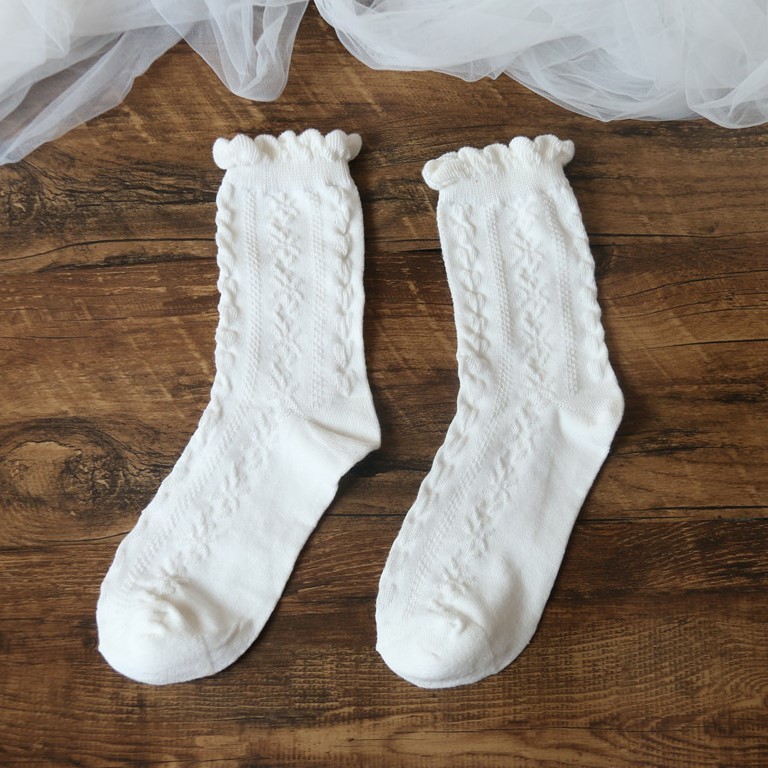 襪子女春夏季薄款堆堆襪日系泡泡口花邊中筒襪日系lolita花邊襪子