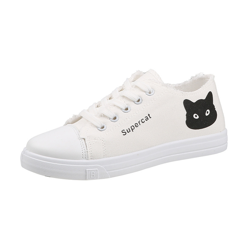Foreign Trade Canvas New Spring And Autumn Models, Round-toed Student White Shoes, Flat-soled, Breathable, Fashionable_vogvips.com