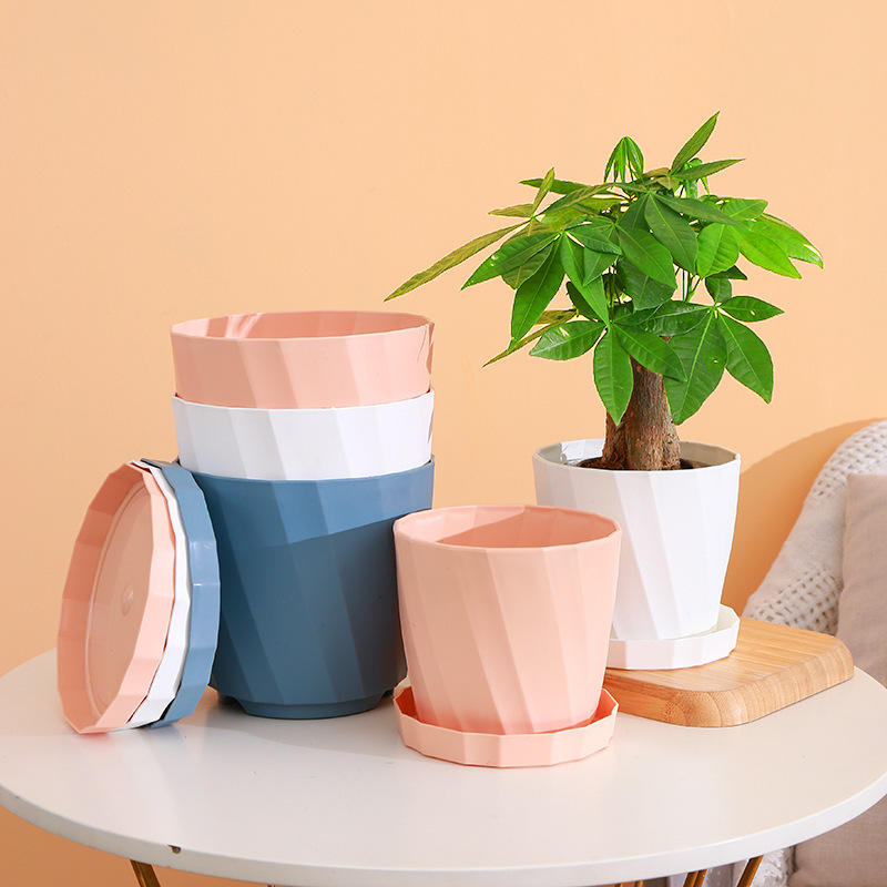 Factory direct simple creative porcelain plastic flower pot round thick large flower pot resin plastic set Wholesale