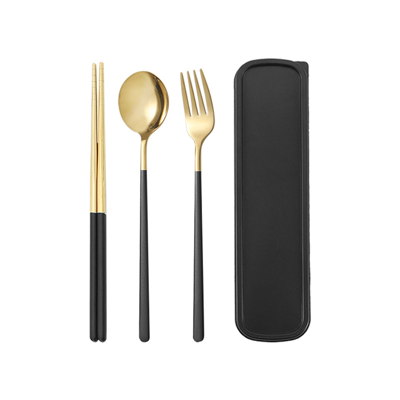 304 vajilla portátil de acero inoxidable cuchara coreana Tenedor palillos conjunto de tres piezas estudiante traje de viaje al aire libre logo imprimible