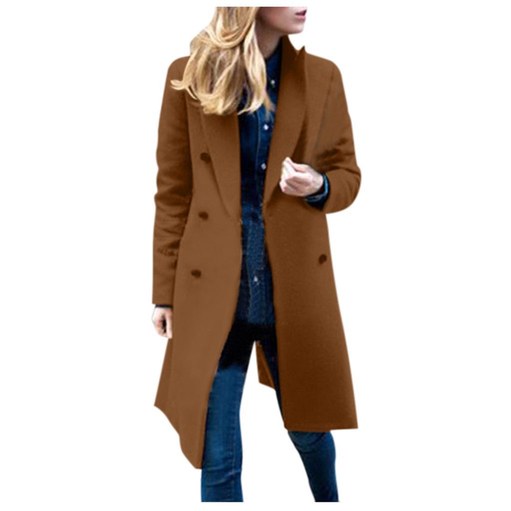 Women's middle school long large size woolen women's coat double-breasted woolen coat_voghion.com