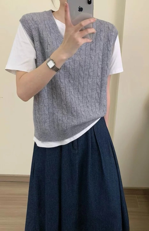 RL ラフ刺繍ポニーマーク V ネックベストセーターツイストセーターシンプルで多用途なツイストベストレディーストップ|undefined