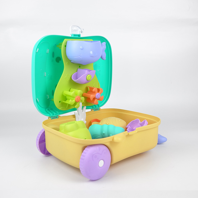 Cross-border Hot Sale 8PCs Beach Trolley Case Summer Cartoon Fun Cute Whale Suitcase Water Play Sand Tool Set
