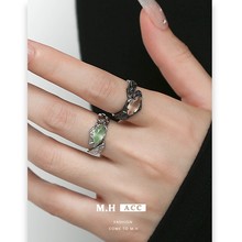 冬季猫眼石开口戒指女高级感ins设计情侣对戒中性风精致手饰网红