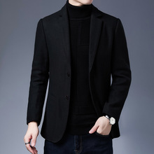 春秋毛呢外套男西服中年羊毛呢子短款小西装修身休闲上衣男装批发