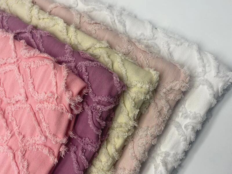 Diamond Crochet Washed Denim Fabric Tassel Cotton Clothing Clothes Skirt Jacket Bag DIY Fabric Retro