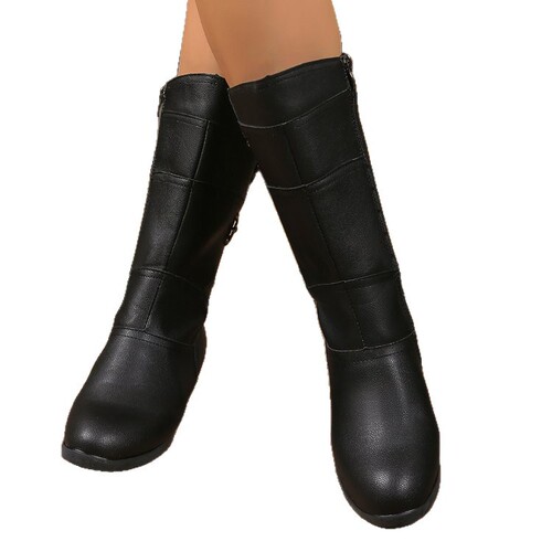 New leather boots, women's middle mother's shoes, cotton shoes, middle barrel boots, thick heel, middle heel, Martin boots, women's boots, autumn and winter, with velvet