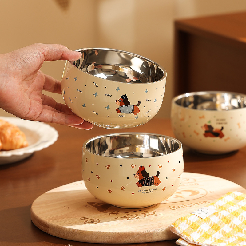 316 Stainless Steel Cute Kidsren's Bowl, Special Bowl for Baby Eating, Noodle Soup Bowl, Food-Grade Double-Layer Anti-Scalding Food Supplement Bowl