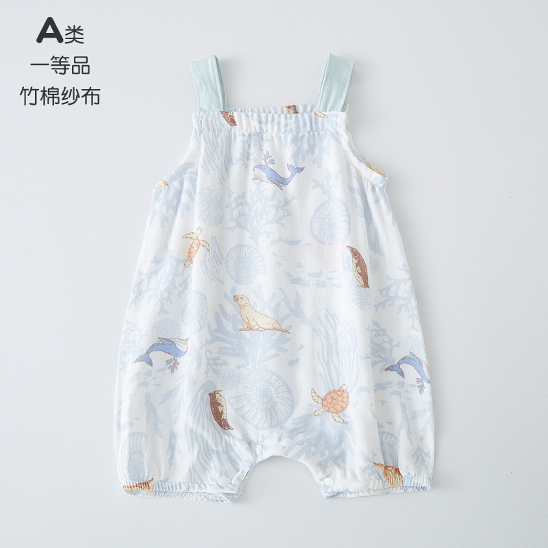 Baby Summer Thin Clothes, One-Piece Clothes, Vests, Suspenders, Baby Clothes, Summer Bamboo Cotton Gauze Crawling Clothes