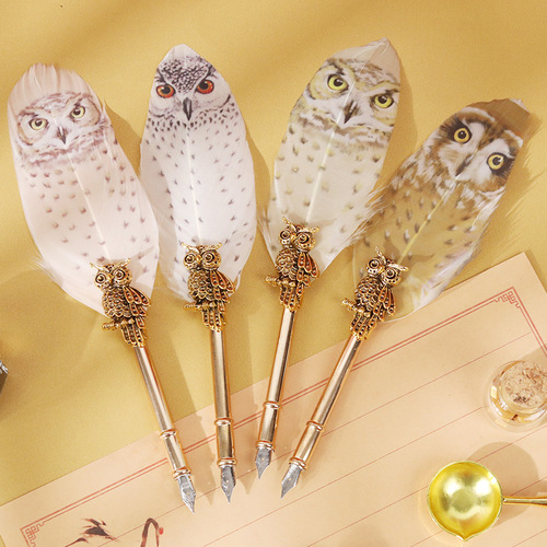 Magic Academy Feather Dip Pen Set Fire Paint Seal Multi-Purpose Set Owl Pen Creative Gift