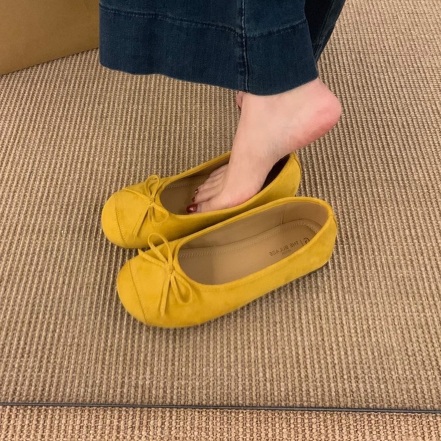 Retro cabeza redonda zapatos de ballet plano zapatos de mujer zapatos 2025 nuevo arco primavera y otoño suave zapatos de noche