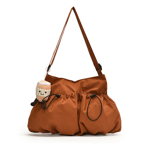 Work style crossbody bag women's trendy brand ins solid color simple drawstring bucket bag large capacity student casual shoulder bag