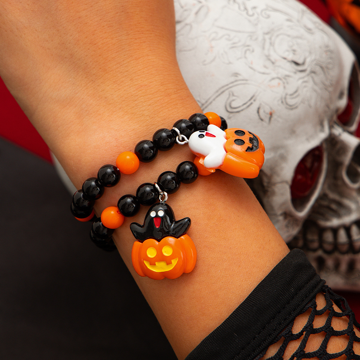 Pulsera de cerámica blanda multicapa con diseño de calabaza fantasma y viento de Ins, pulsera de bruja fantasma para fiesta de Halloween_voghion.com