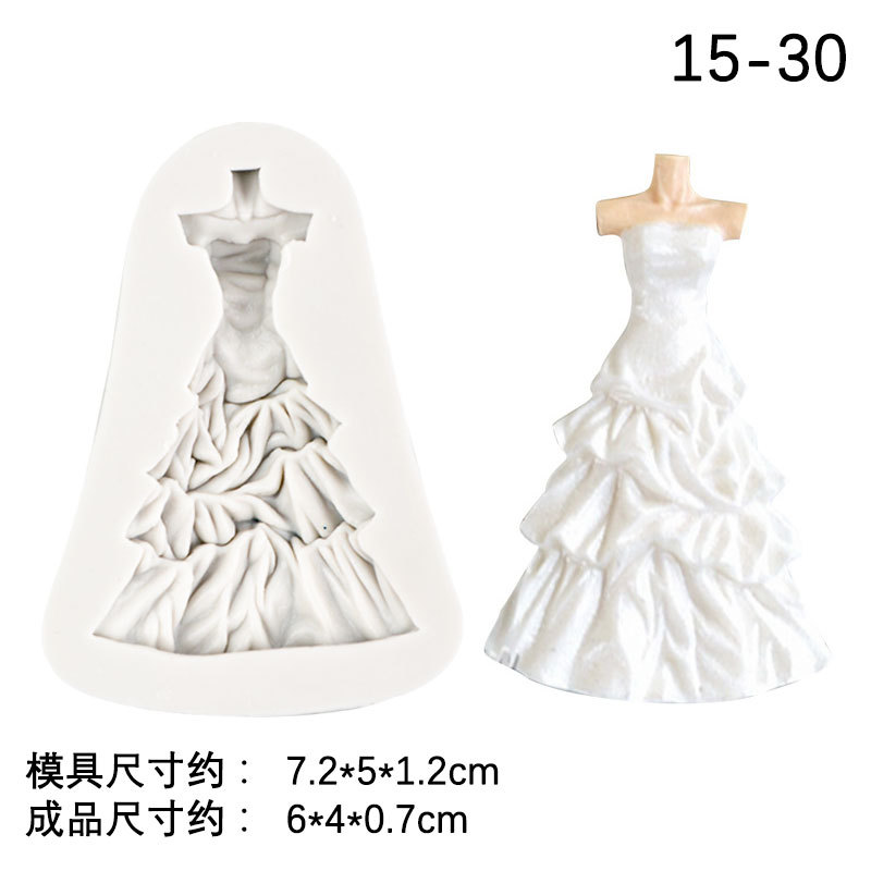 DIY New Wedding tube top dress evening dress Princess dress chocolate silicone mold evening dress baking soft pottery mold