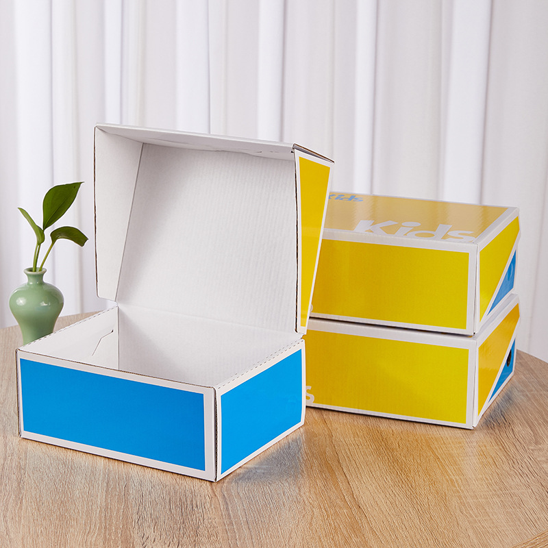 Caja de zapatos para niños, caja de papel, tapa abatible, dibujos animados, bebé, niño, comercio electrónico, protección del medio ambiente, papel kraft, caja de zapatos, caja de embalaje, logotipo al por mayor