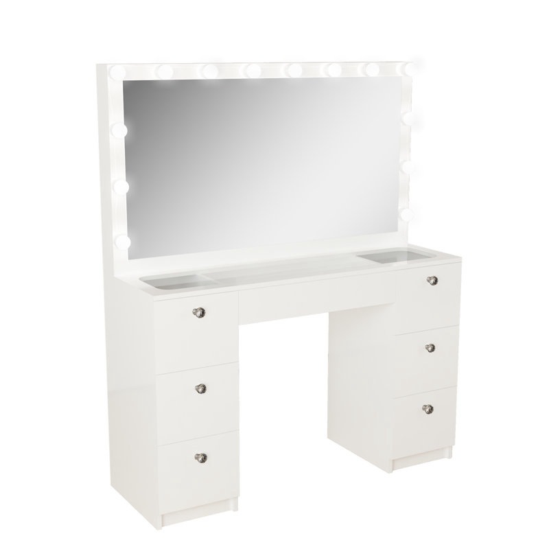 Tocador de lujo ligero, cómoda sencilla para dormitorio en apartamentos pequeños, mesa de maquillaje integrada con espejo y luz.