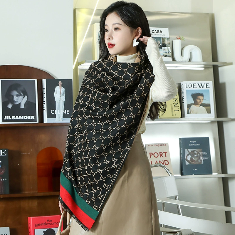 Винтажный жаккардовый кашемировый шарф с кисточками, осенне-зимний декоративный платок с кондиционером, универсальный утолщенный теплый шарф