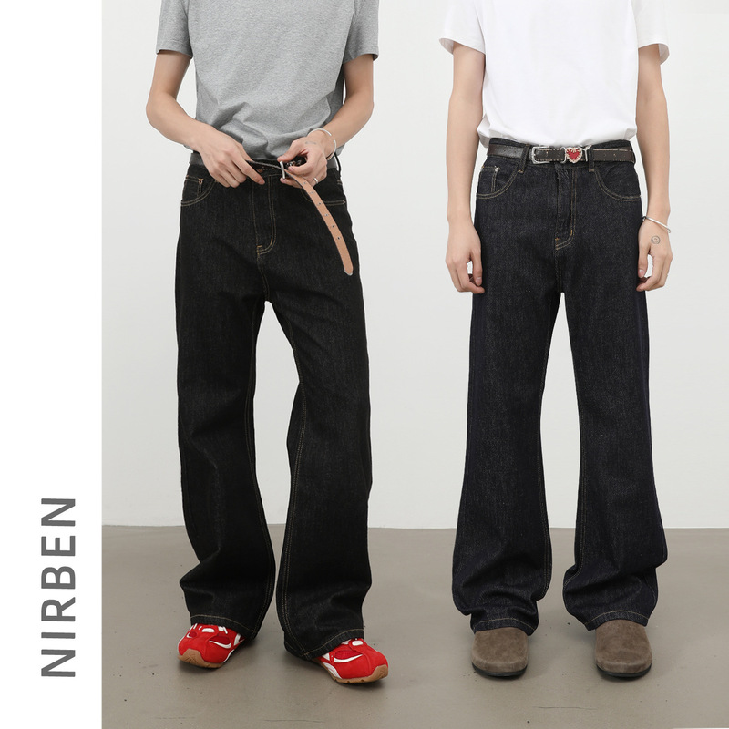 Nirben Cowboy | Volume-Selling Non-Fading Black and Blue Primary Color Denim Jeans for Men, Slightly Flared Loose Denim Pants
