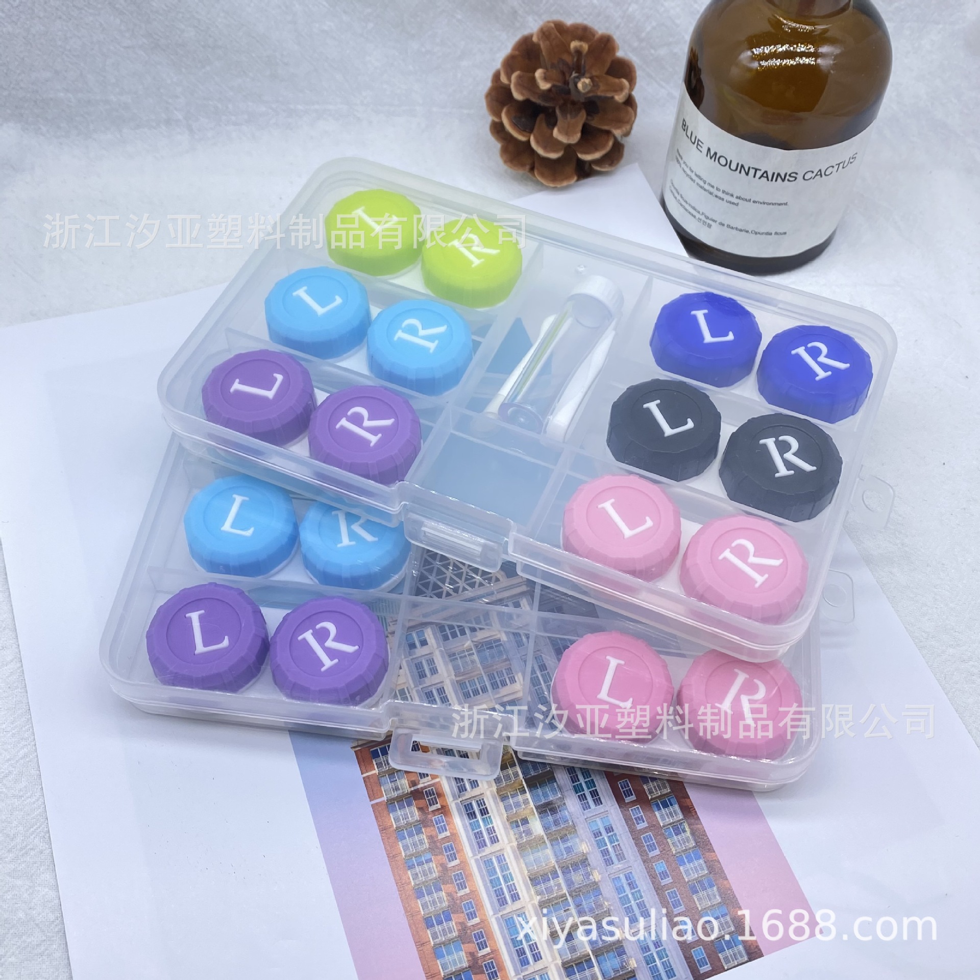厂家直供隐形眼镜盒塑料双色双联盒透明美瞳盒透明PP盒伴侣盒diy