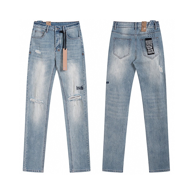 Cross-Border American Fashion Ksubi Ripped Jeans for Men and Women, Slim-Fit Skinny Pants, Stylish Casual Black Long Pants, American Style