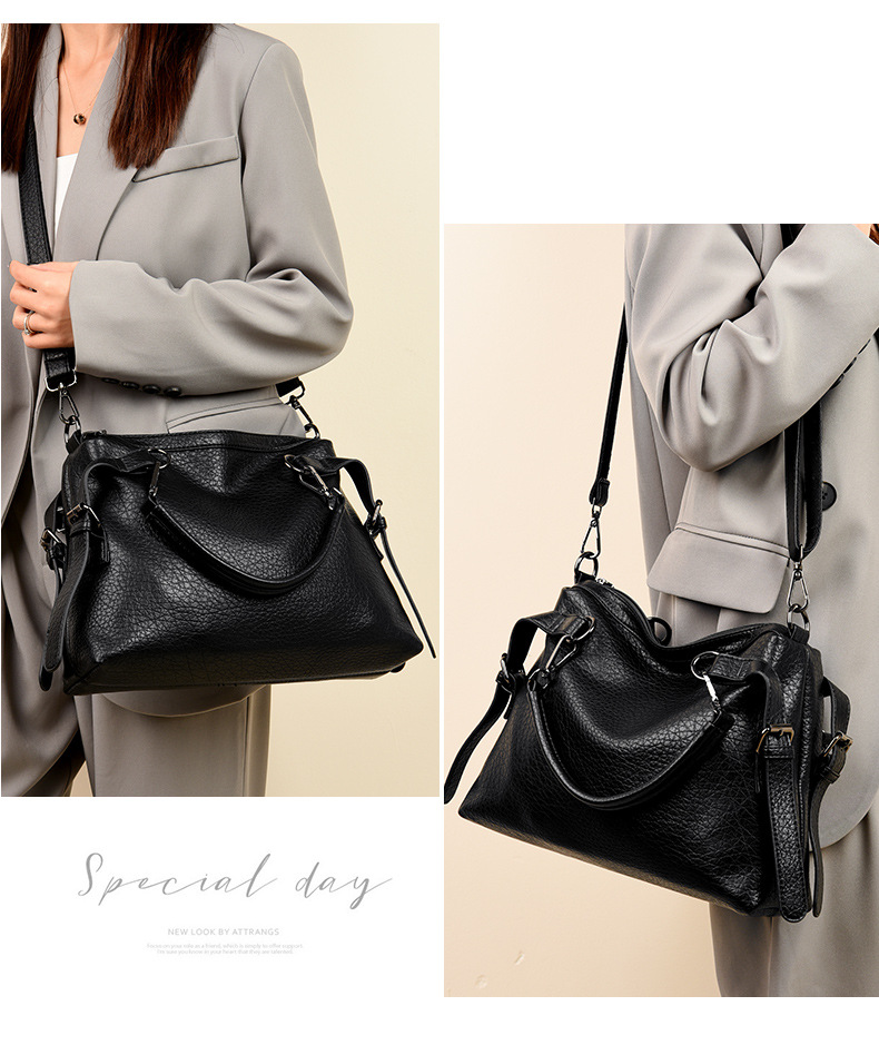 Women's bag Women's bag textured soft leather large capacity commuter tote bag versatile simple handbag_voghion.com