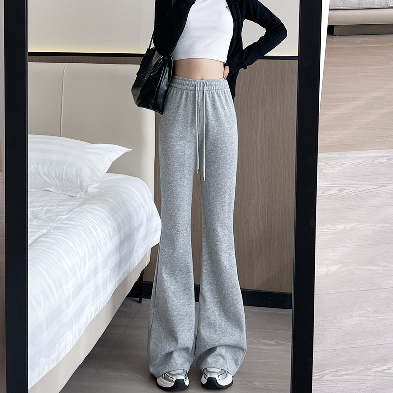Flared For Women, Spring And Autumn 2025 New High Waist Slimming Bell Bottom Pants, Petite Casual Gray Sweatpants_voghion.com
