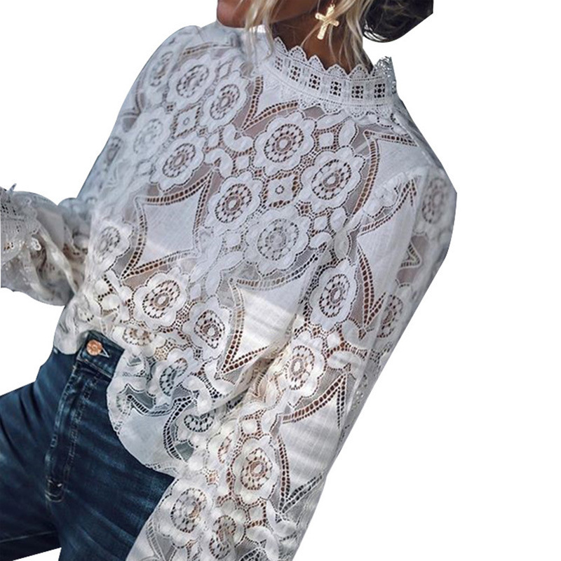 Women's Blouse Long Sleeve Blouses Embroidery Ruffles Hollow Out Elegant Printing Solid Color display picture 4