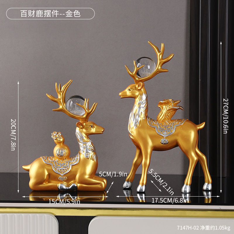 Light Luxury Lucky Deer Home Furnishings Housewarming and Opening Fulu Double Deer Decorative Gifts Living Room Entrance Resin Crafts