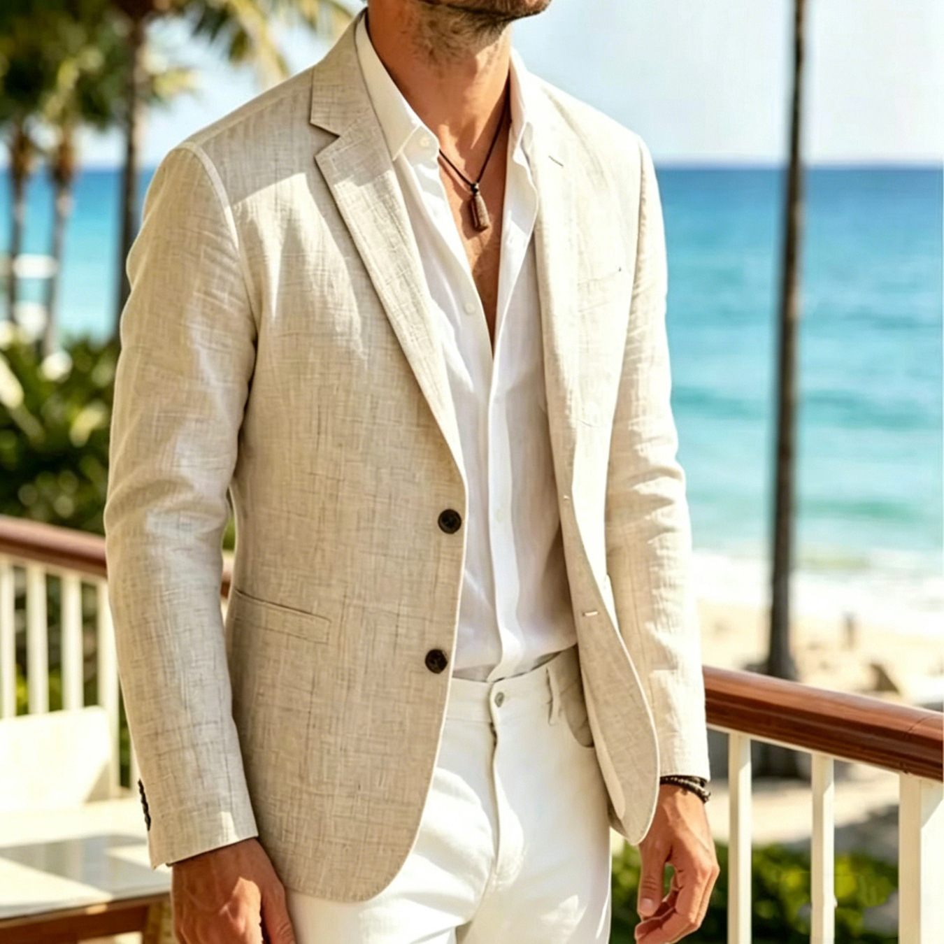 Summer Men's Lightweight Casual Blazer Linen Business Jacket Unstructured Neapolitan Style Sport Coat_voghion.com