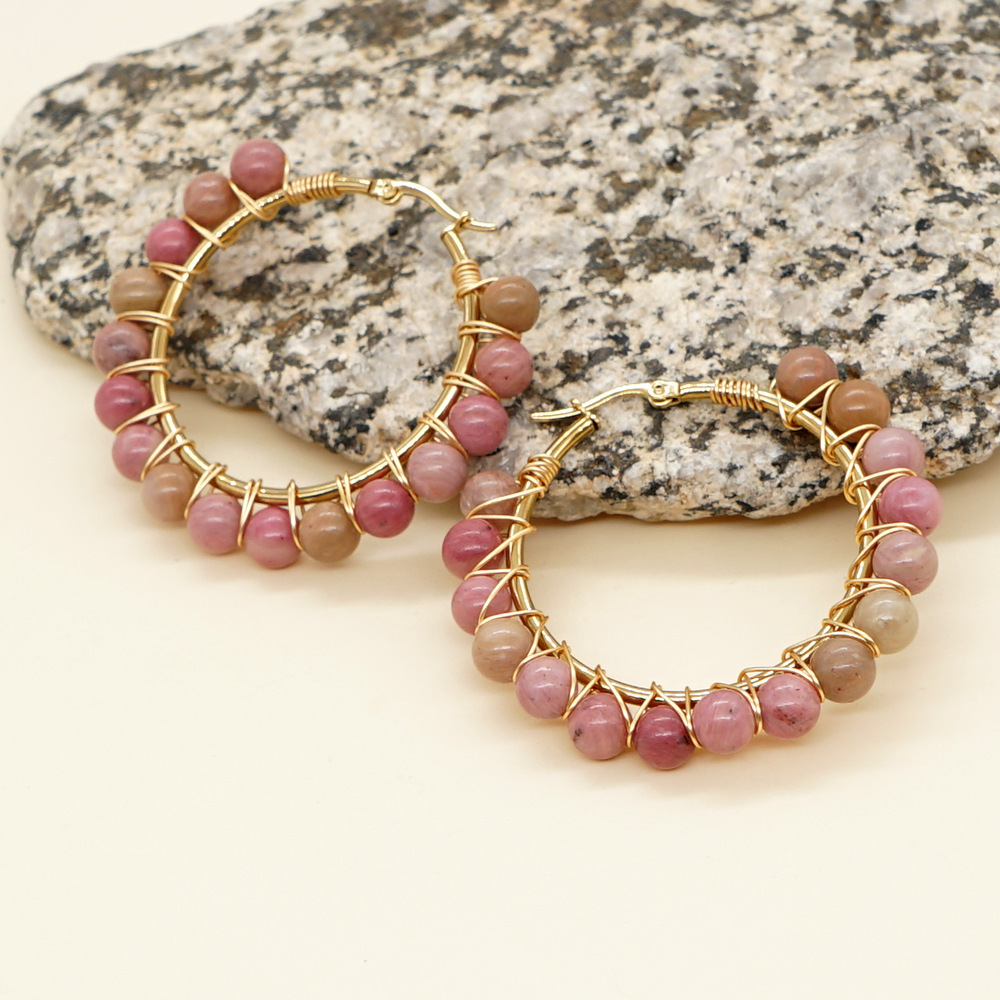 Retro Geometric Semi-precious Stone Handmade Earrings 1 Pair display picture 5