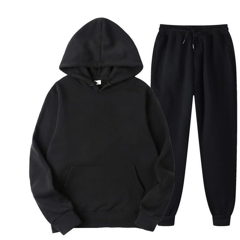 2024 Men's Spring and Autumn Solid Color Suit Hooded Sweater Suit Fashionable Casual Sports Two-piece Suit