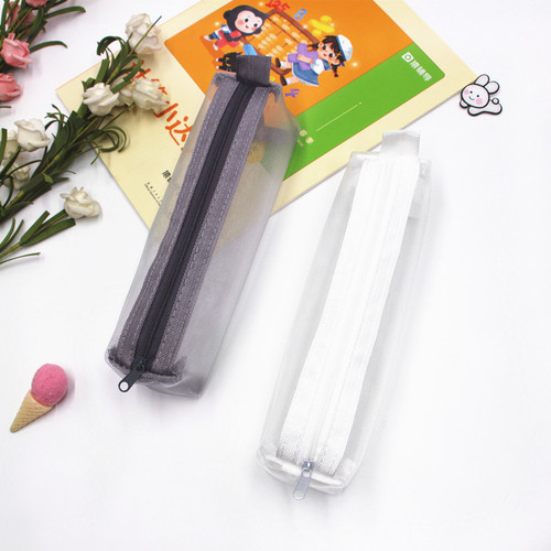 Three-dimensional simple transparent mesh pencil bag student examination special stationery bag large capacity portable storage bag wholesale
