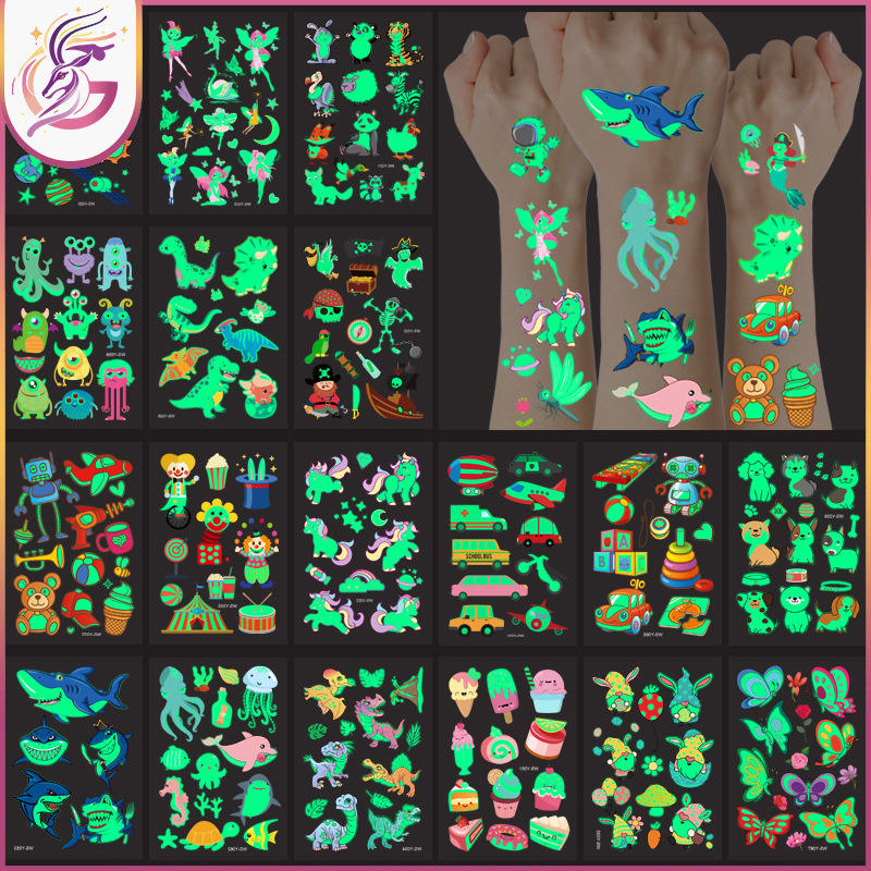 Luminous tattoo stickers waterproof temporary cute dinosaur unicorn mermaid tattoo children cartoon tattoo stickers Luminous tattoo stickers waterproof temporary cute dinosaur unicorn mermaid tattoo children cartoon tattoo stickers