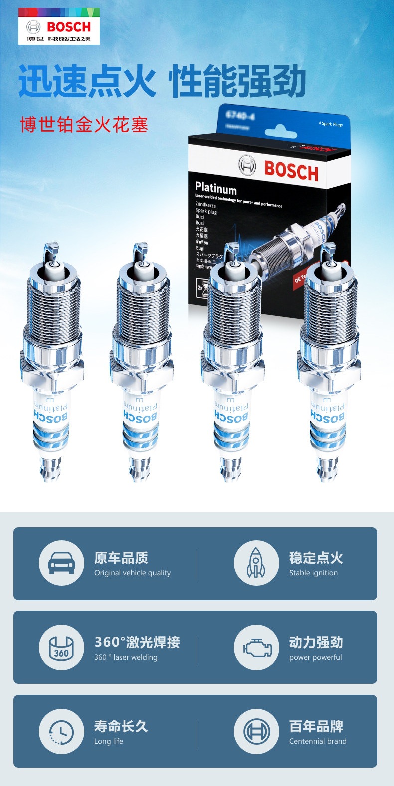 Suitable for Bosch Platinum Spark Plugs Serifeng S2 S3 S4 S5 Jac M3 M4 Heyue Rs Jiayue A5 X4 X7