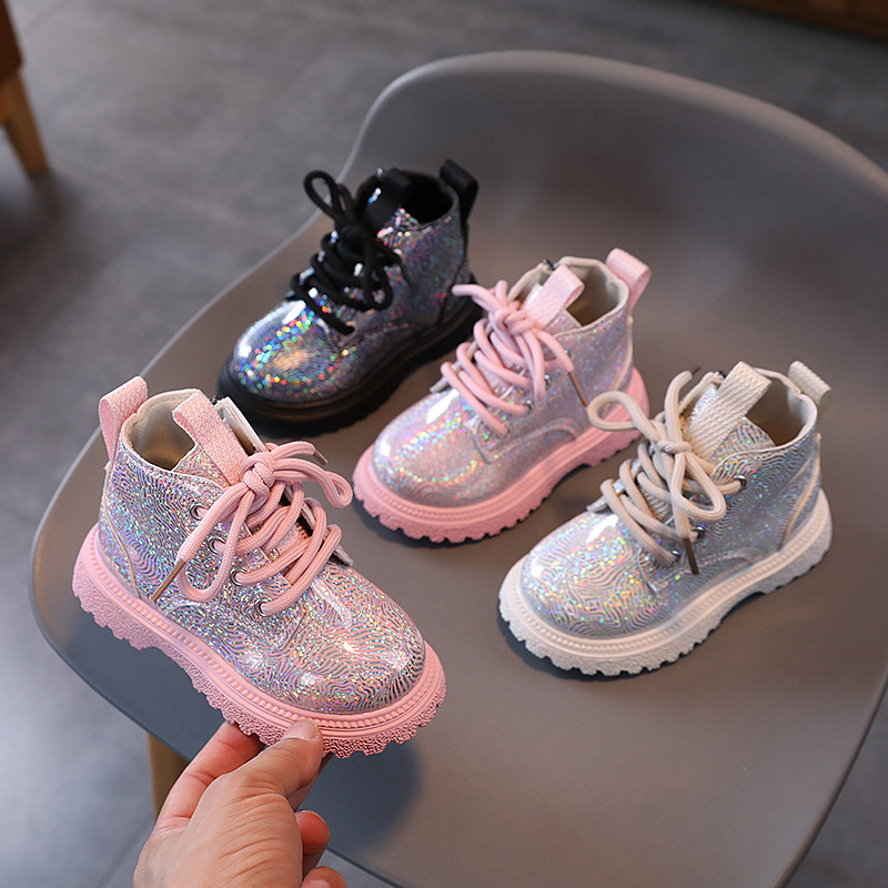 Autumn 2024 New Fashion Children's Ankle Boots Small and Medium-sized Children's Korean Style Bright All-match Soft-soled Girls Martin Boots