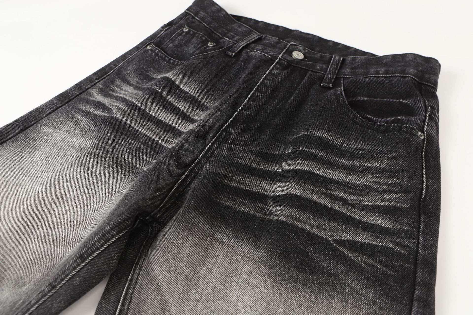 Men's Clothing Retro Distressed Washed Whiskered Straight Leg Flared Jeans For Men New Style Versatile Loose Fit Long Pants_mkmklike.com
