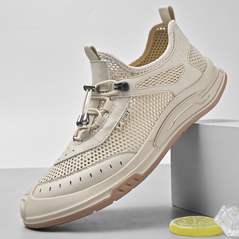 健步鞋男2024新款夏季鏤空透氣男鞋一腳蹬輕便防滑軟底休閒運動鞋