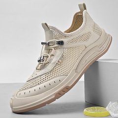健步鞋男2024新款夏季鏤空透氣男鞋一腳蹬輕便防滑軟底休閒運動鞋