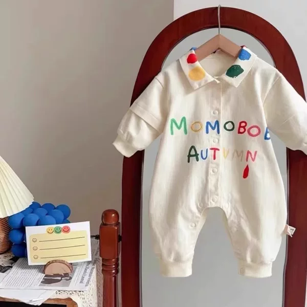 Baby Crawling Clothes Spring & Fall Graffiti Letters Single-Layer Baby Outing Clothes Newborn Full-Month Baby Jumpsuit