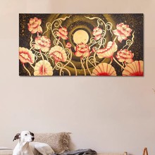 泰国手工绘制荷花金箔画墙上装饰挂件东南亚特色风情背景墙壁饰