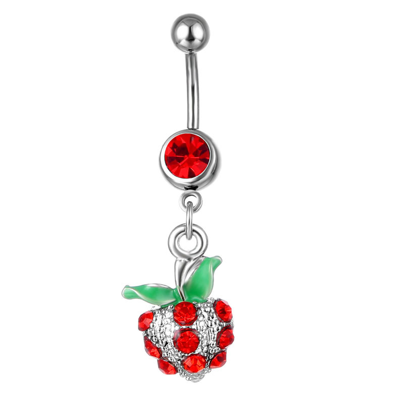 Cherry Belly Button Ring With Fruit Pendant For Navel Piercing_voghion.com